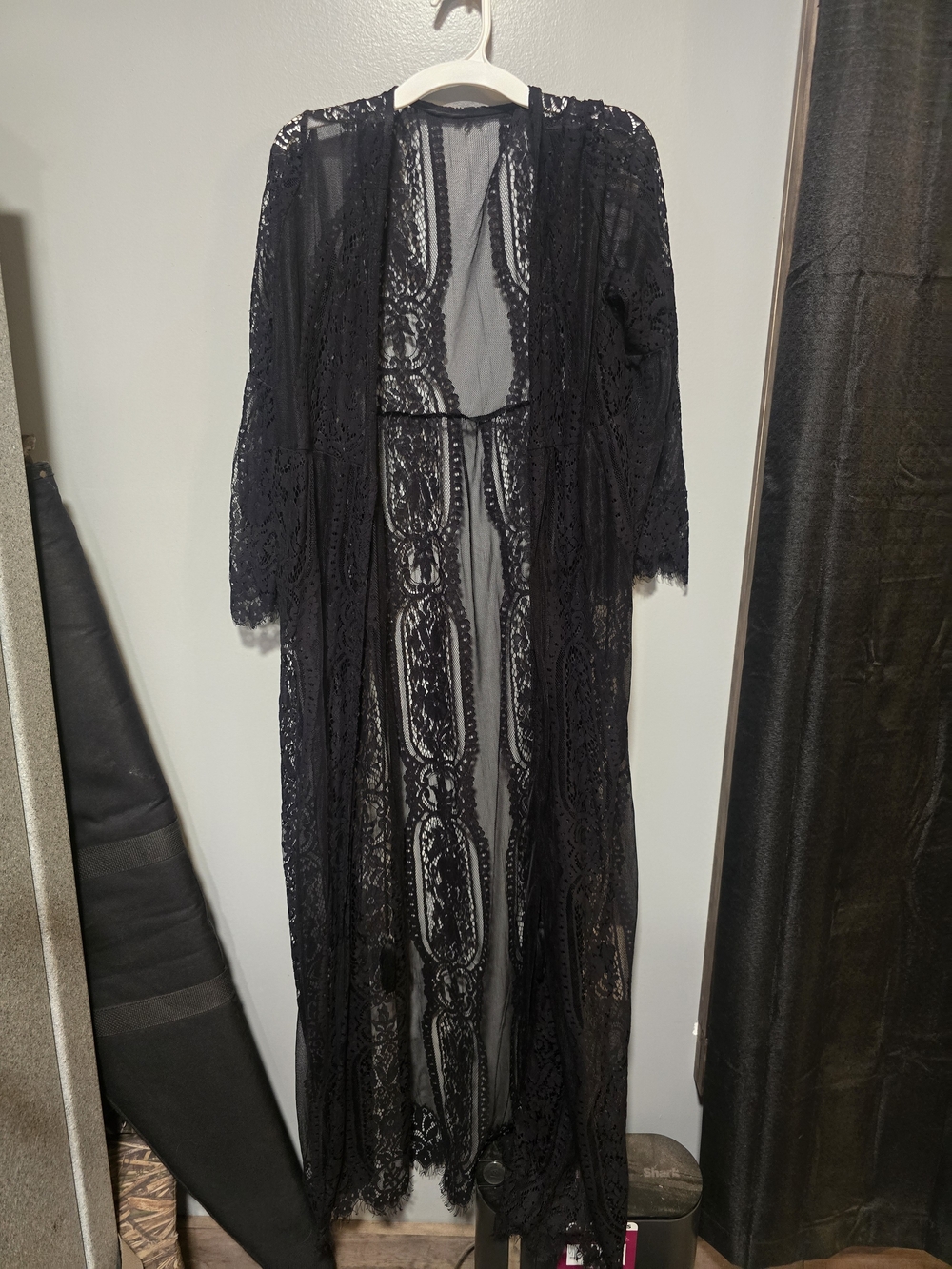 Black Lace Sheer Duster Cardigan